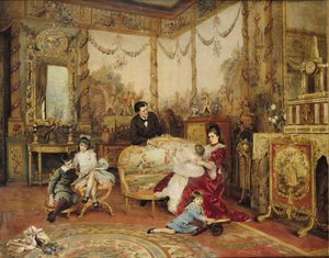 Victorien Sardou (1831-1908) and His Family in Their Drawing Room at Marly-le-Roi, c.1875 by Auguste de la Brely